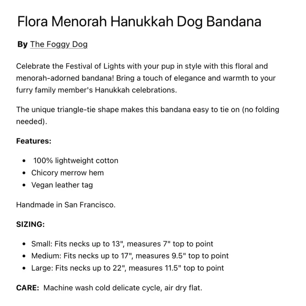 Dog Bandana by Foggy Dog - Flora Menorah Hanukkah